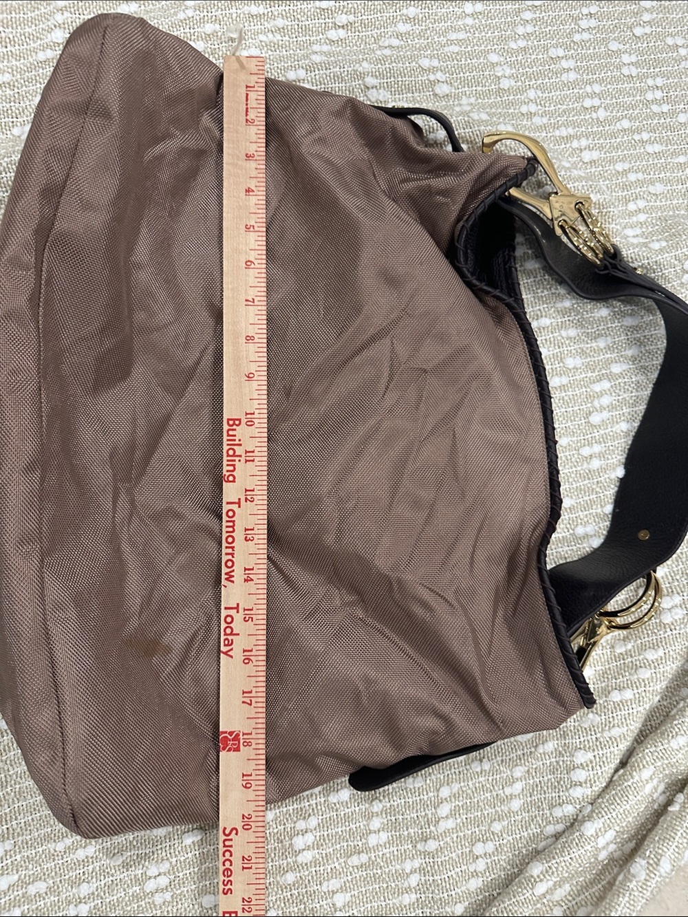 Women’s Shoulder Hobo Bag in Mauve Brown with Black Strap - Picture 12 of 13